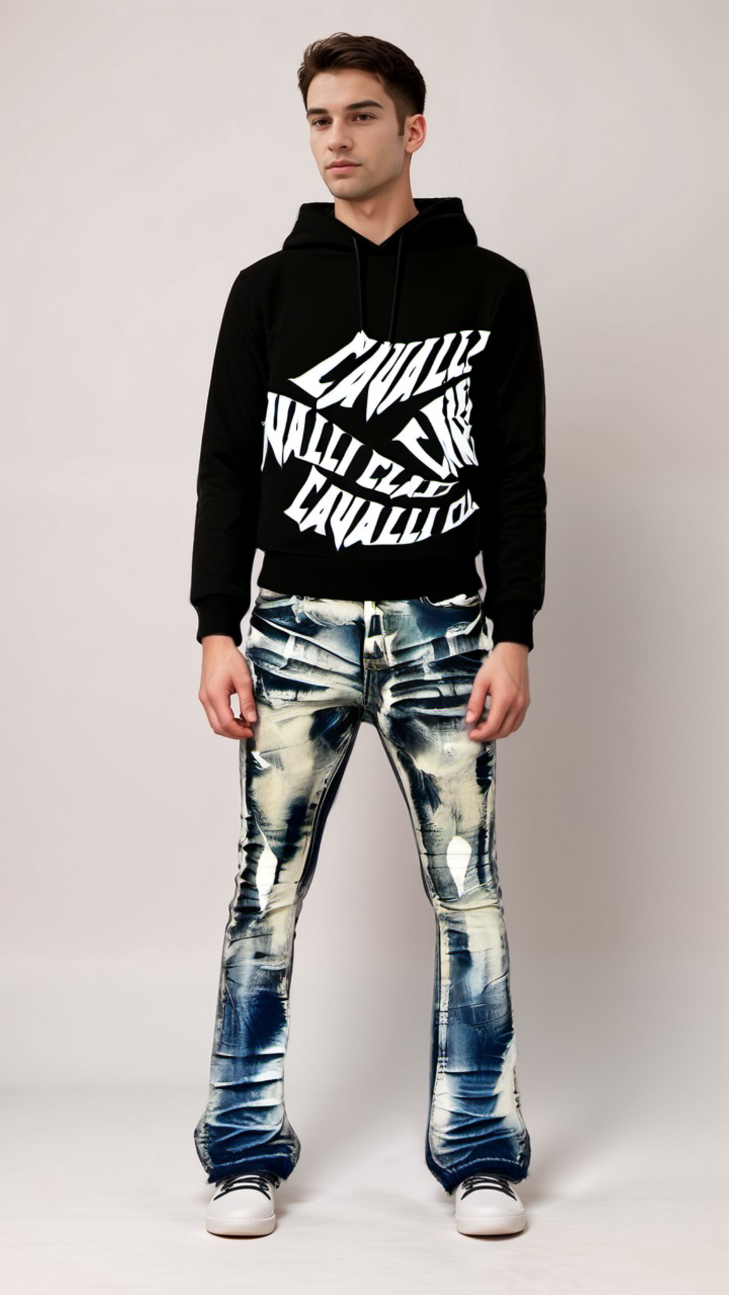 Cavalli Class Men's Black Cotton Hooded Sweater - M L XL