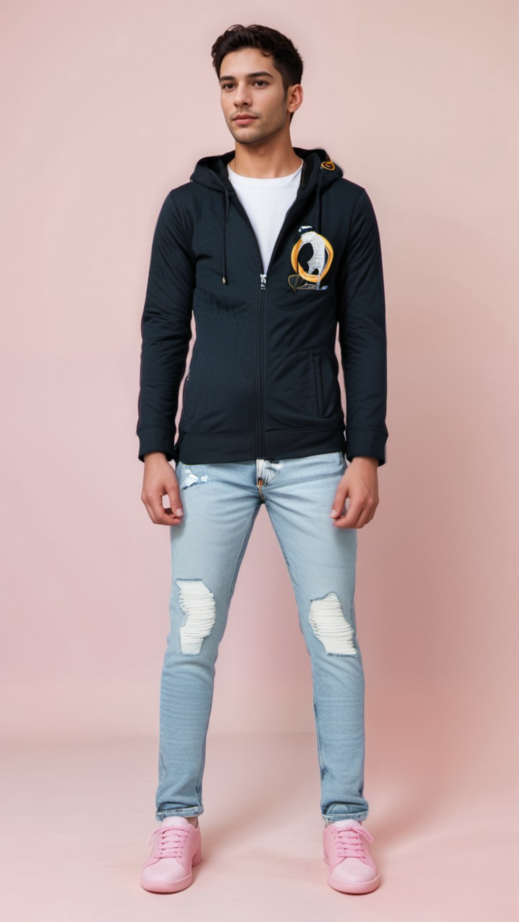 Cavalli Class Men's Full Zip Black Cotton Hooded Sweater - S M L XL